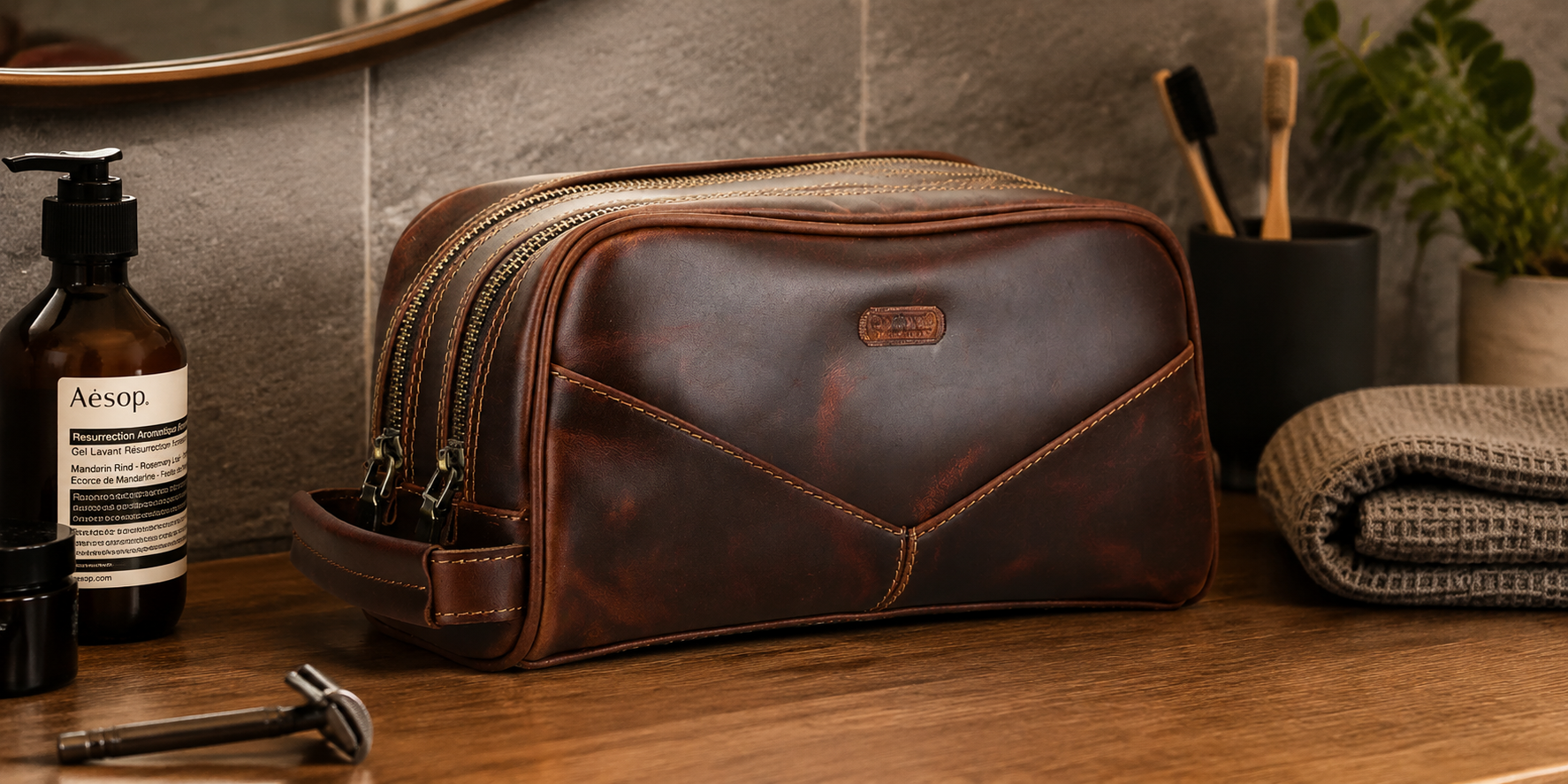 Men's leather toiletry bag collection