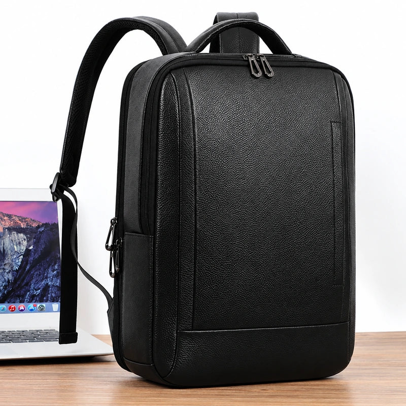 Black Leather Laptop Backpack – 15.6 Inch Business Work Backpack