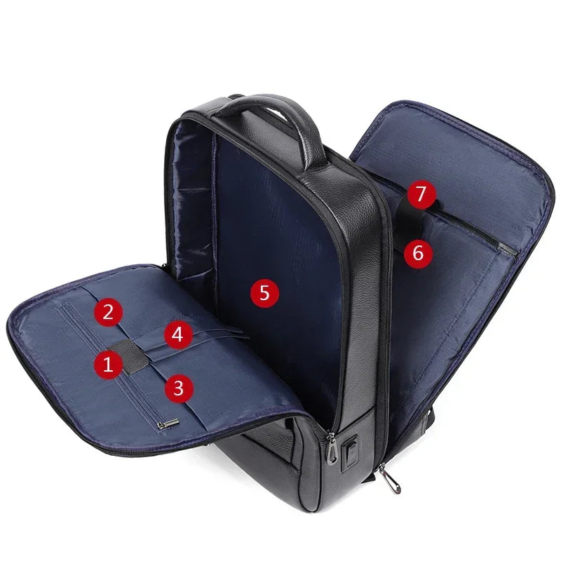 Black Leather Laptop Backpack – 15.6 Inch Business Work Backpack