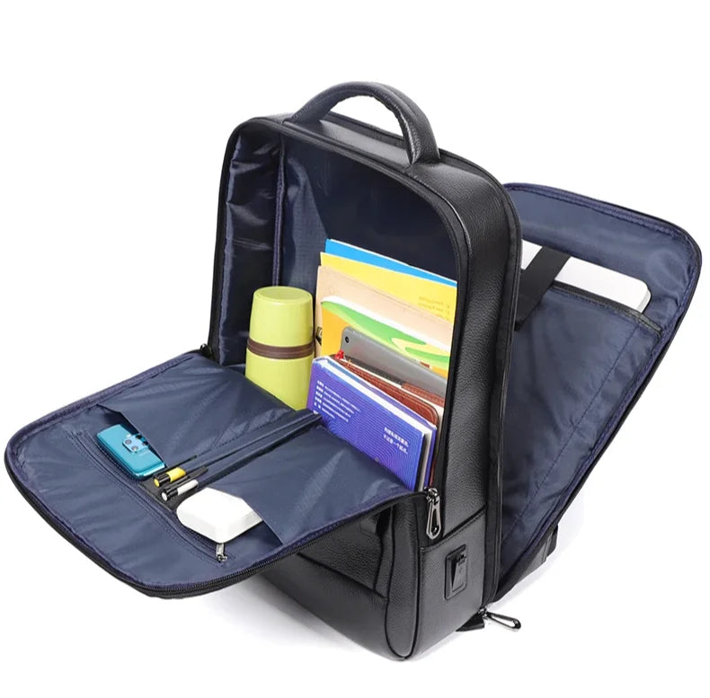 Black Leather Laptop Backpack – 15.6 Inch Business Work Backpack
