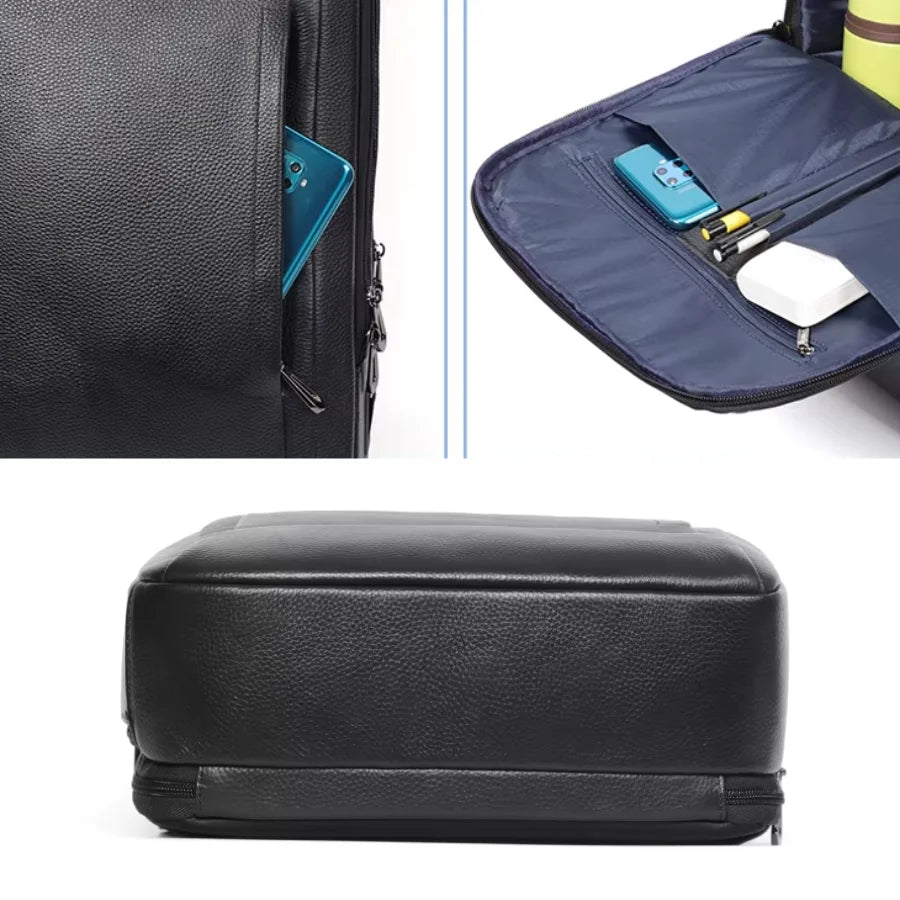 Black Leather Laptop Backpack – 15.6 Inch Business Work Backpack