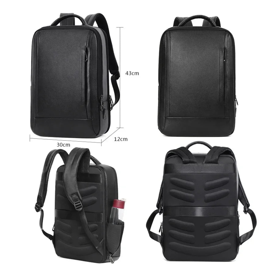Black Leather Laptop Backpack – 15.6 Inch Business Work Backpack