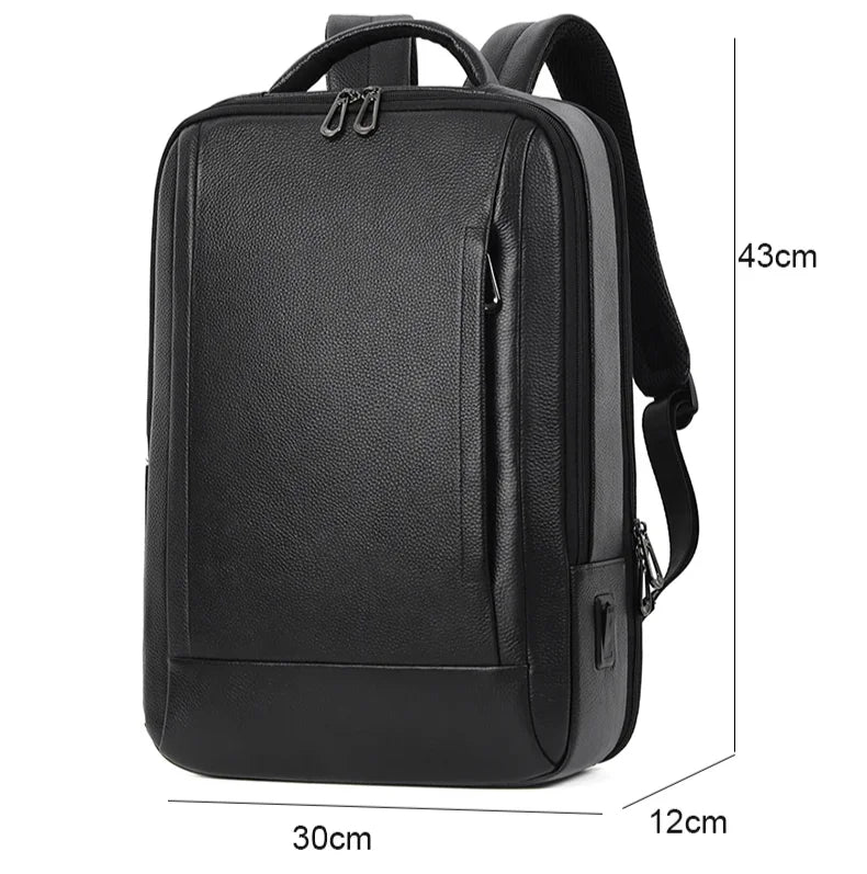 Black Leather Laptop Backpack – 15.6 Inch Business Work Backpack