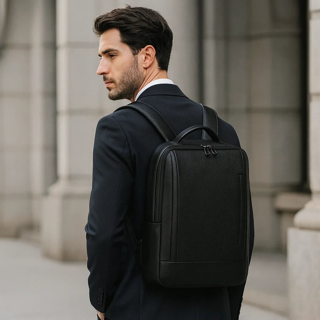 Black Leather Laptop Backpack – 15.6 Inch Business Work Backpack