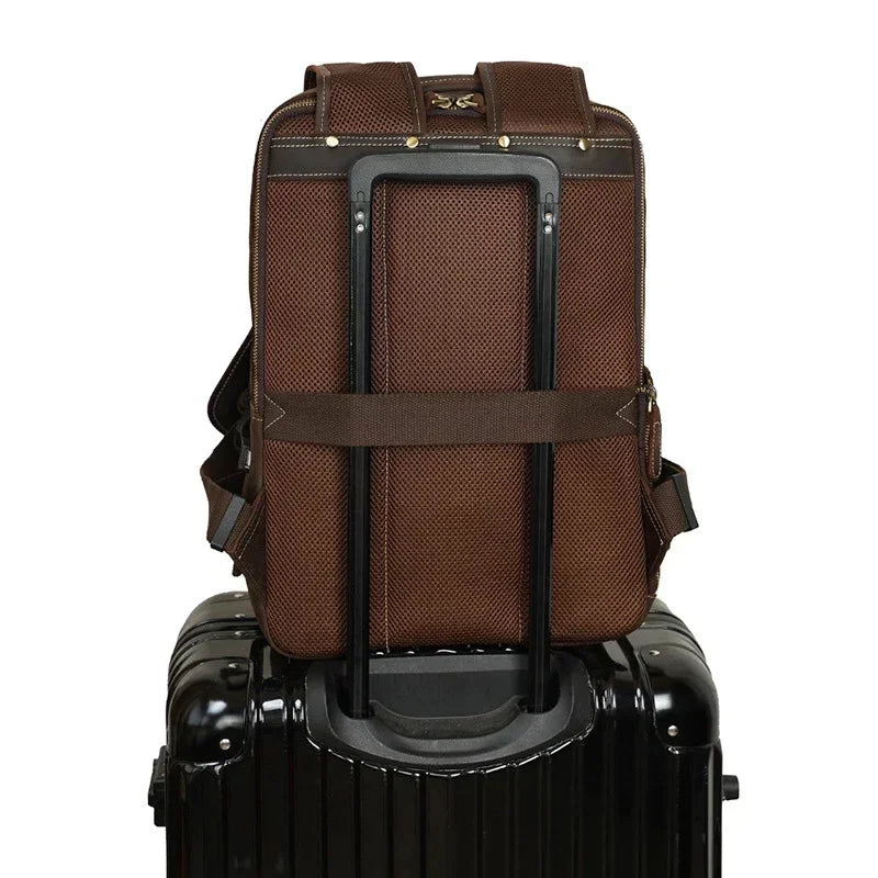 Brown Leather Backpack – Slim Backpack with Luggage Sleeve
