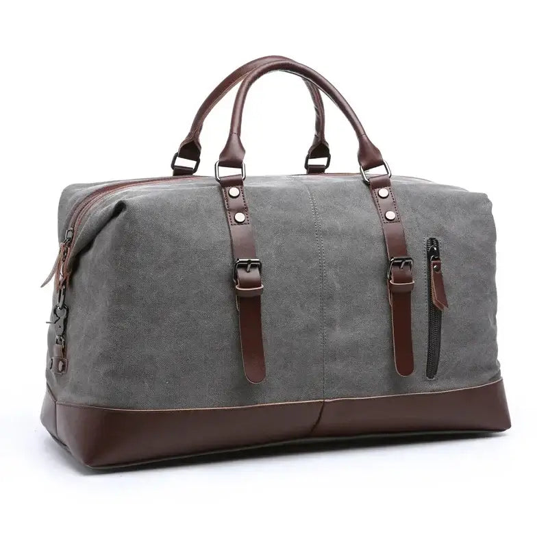 Men’s Canvas Duffle Bag – Multi-Pocket Weekend Travel Bag - Gray