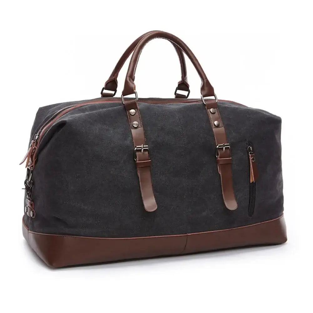 Men’s Canvas Duffle Bag – Multi-Pocket Weekend Travel Bag - Black