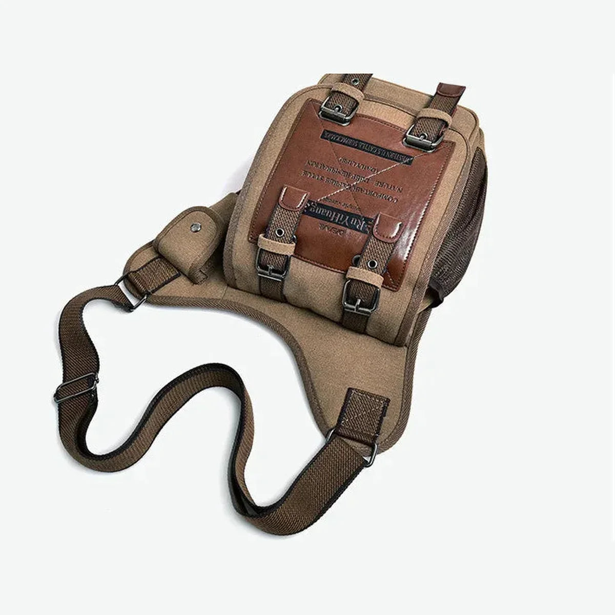 Canvas Saddle Crossbody Bag - Front Panel Buckle Flap & Mesh Side Pocket