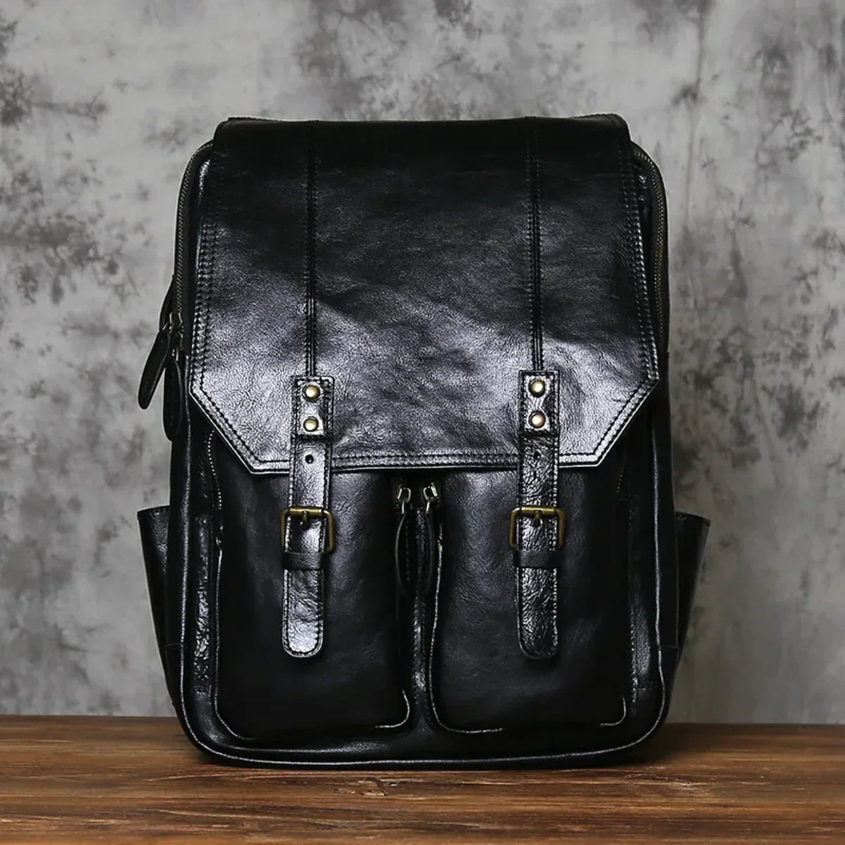 Crazy Horse Leather Flap Backpack for 16 Inch Laptops