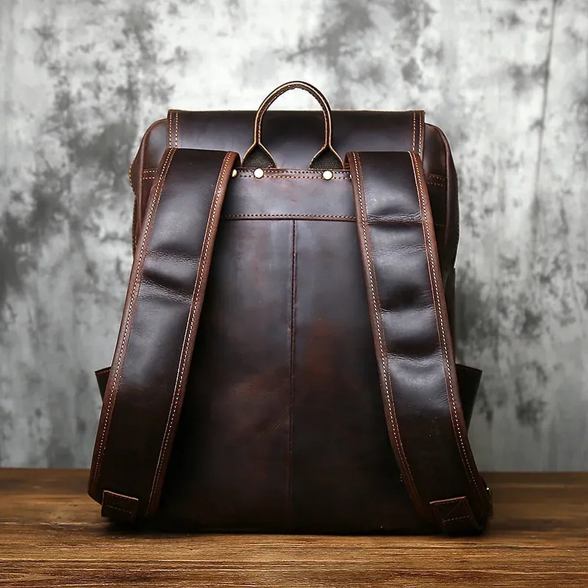 Crazy Horse Leather Flap Backpack for 16 Inch Laptops