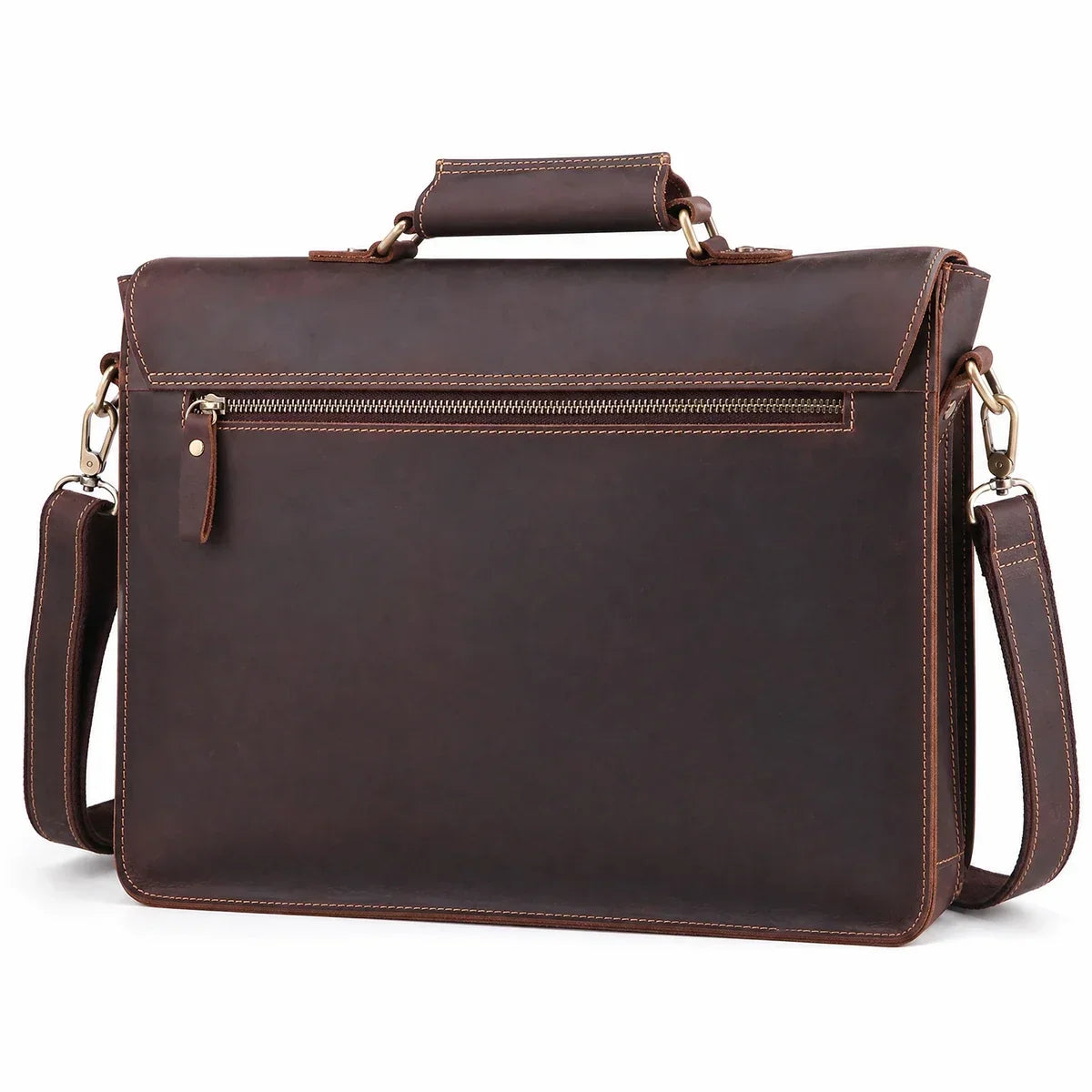 Crazy Horse Satchel Briefcase with Back Zip Pocket