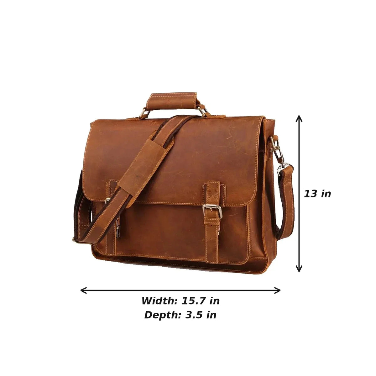 Crazy Horse Satchel Briefcase with Back Zip Pocket