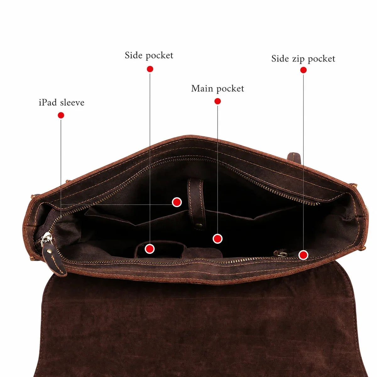 Crazy Horse Satchel Briefcase with Back Zip Pocket