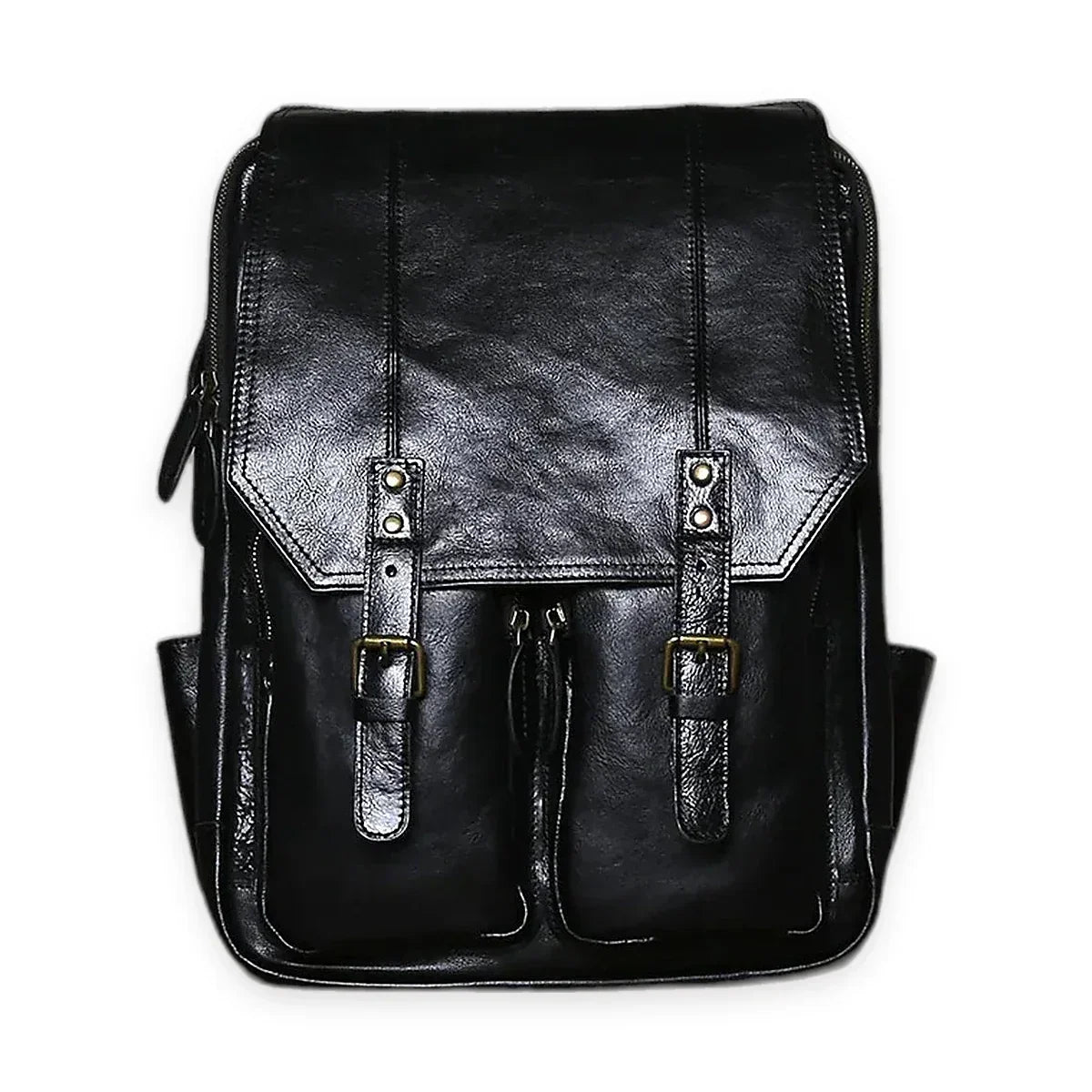 Crazy Horse Leather Flap Backpack for 16 Inch Laptops - Black
