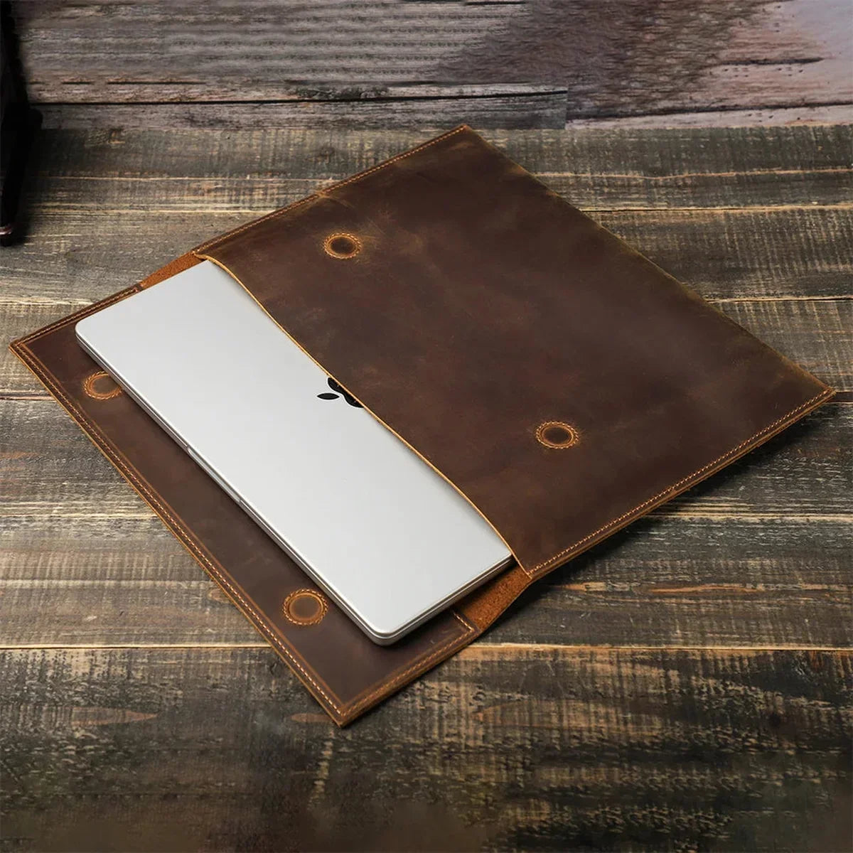 Crazy Horse Leather Laptop Sleeve - Magnetic Flap Case