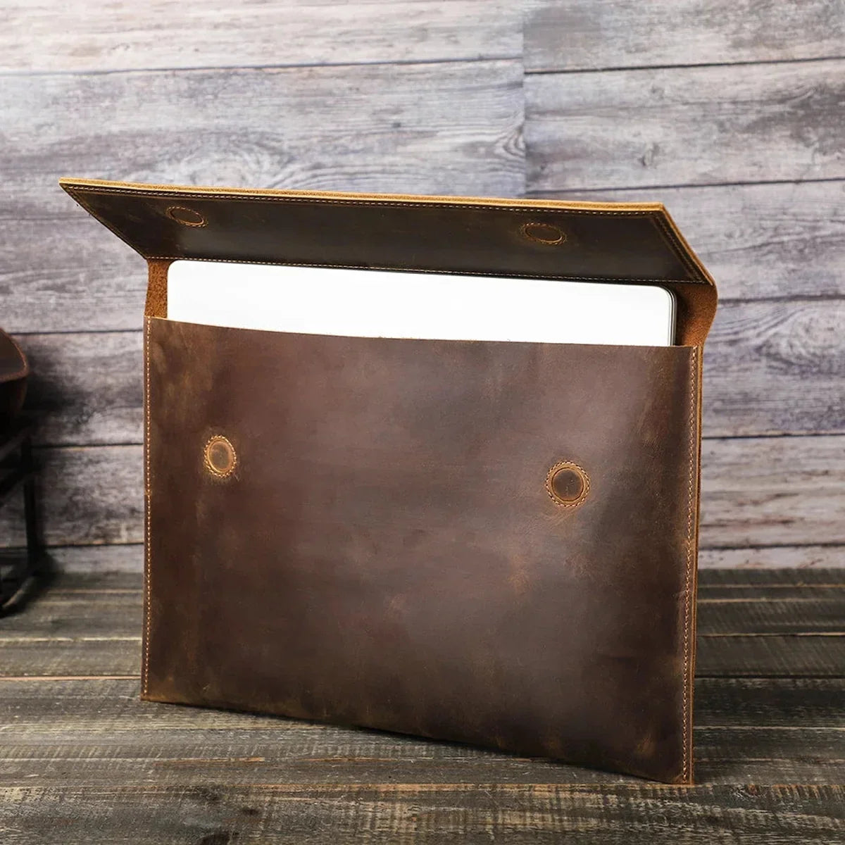 Crazy Horse Leather Laptop Sleeve - Magnetic Flap Case