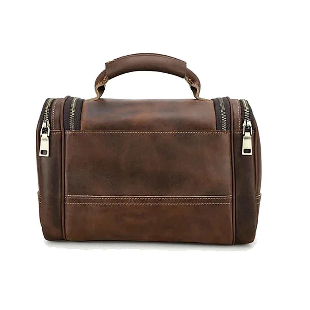 Crazy Horse Leather Toiletry Bag - Structured Top Handle Dopp Kit - Coffee
