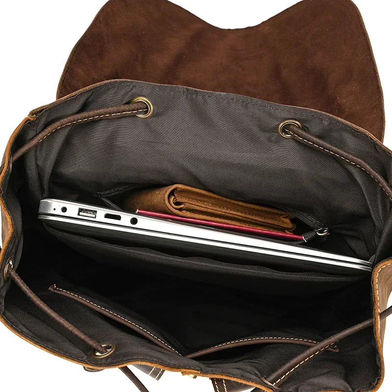 Full-Grain Leather Vintage Backpack – Soft Structure with Triple Flap Pockets
