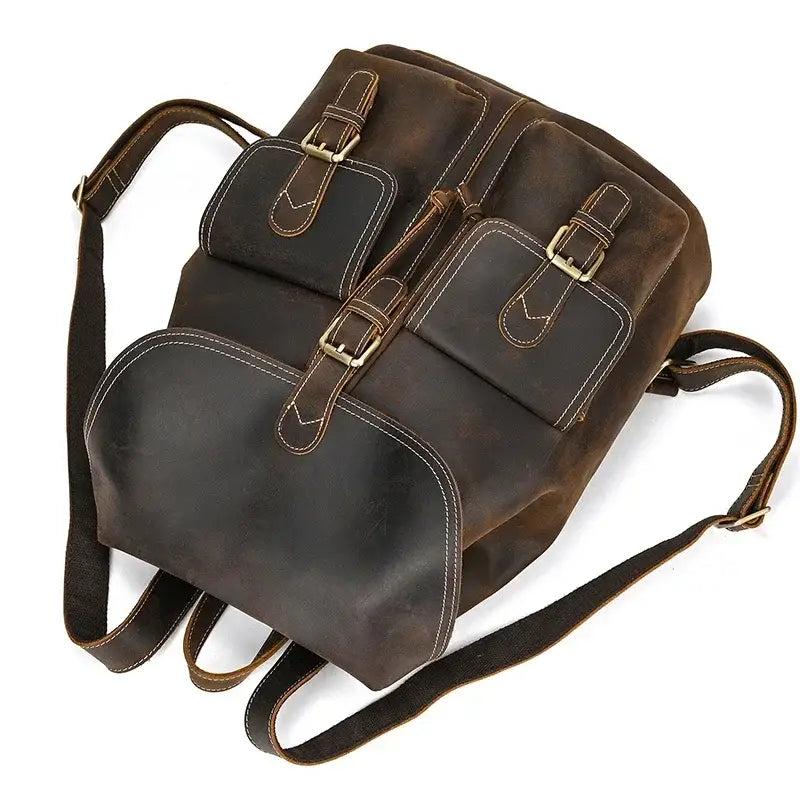 Full-Grain Leather Vintage Backpack – Soft Structure with Triple Flap Pockets