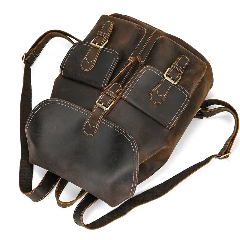 Full-Grain Leather Vintage Backpack – Soft Structure with Triple Flap Pockets