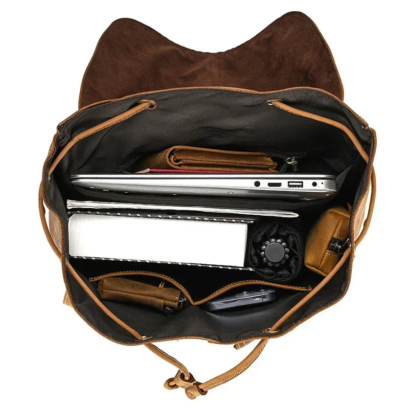 Full-Grain Leather Vintage Backpack – Soft Structure with Triple Flap Pockets