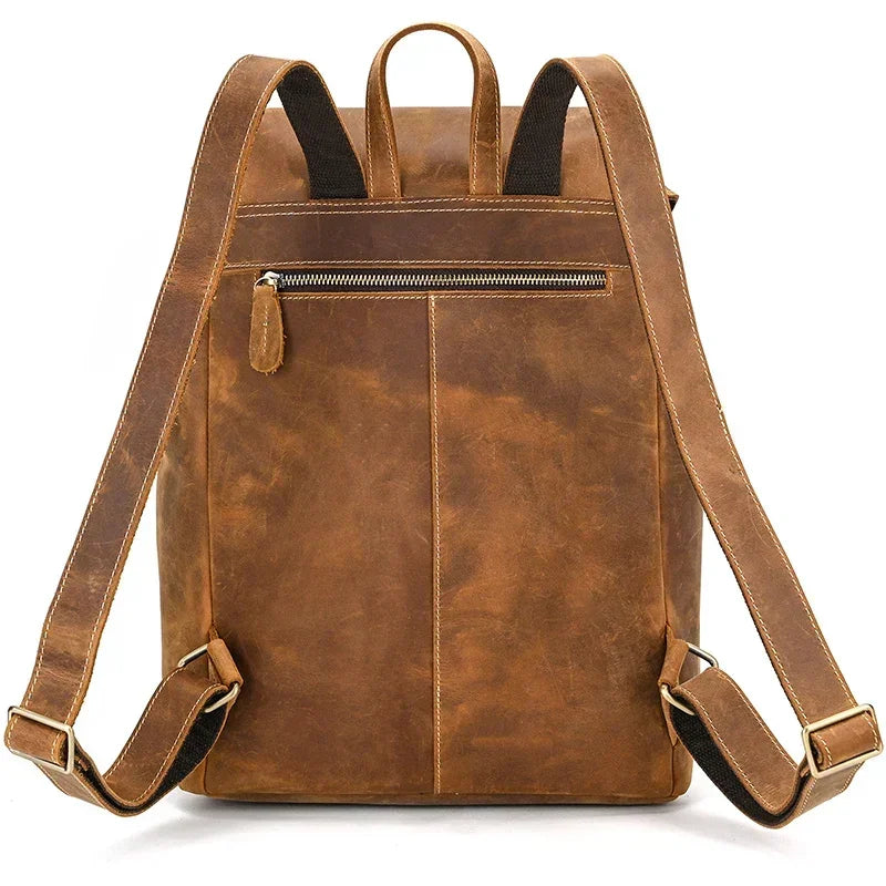 Full-Grain Leather Vintage Backpack – Soft Structure with Triple Flap Pockets