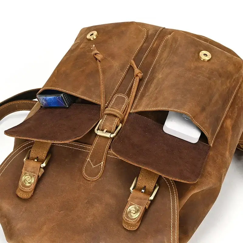Full-Grain Leather Vintage Backpack – Soft Structure with Triple Flap Pockets
