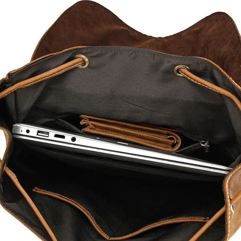 Full-Grain Leather Vintage Backpack – Soft Structure with Triple Flap Pockets