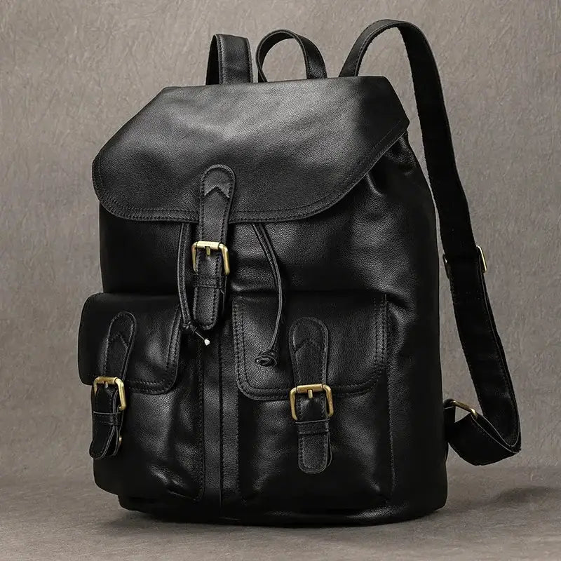 Full-Grain Leather Vintage Backpack – Soft Structure with Triple Flap Pockets
