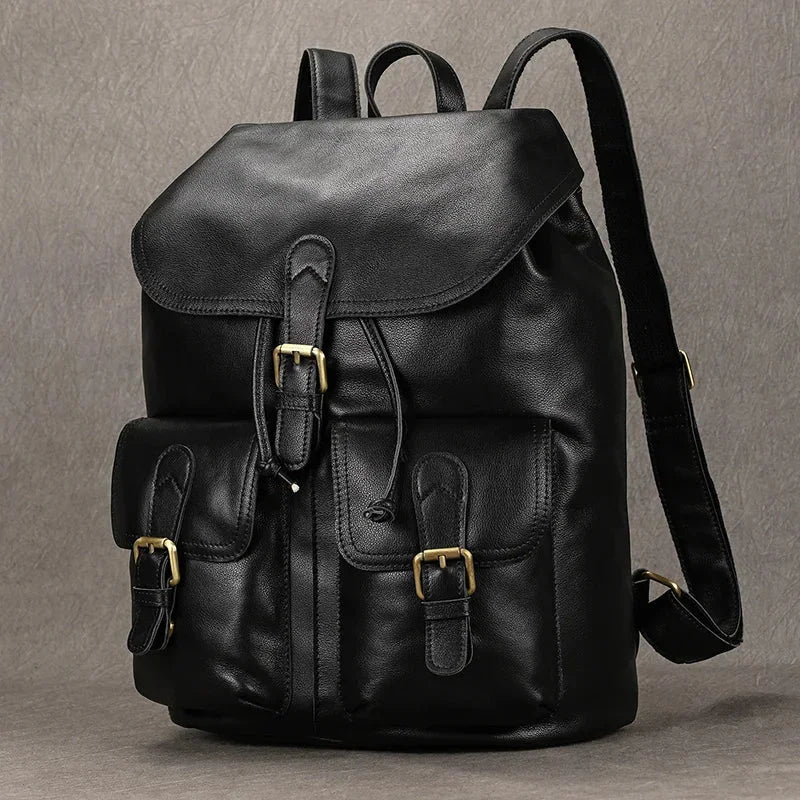 Full-Grain Leather Vintage Backpack – Soft Structure with Triple Flap Pockets