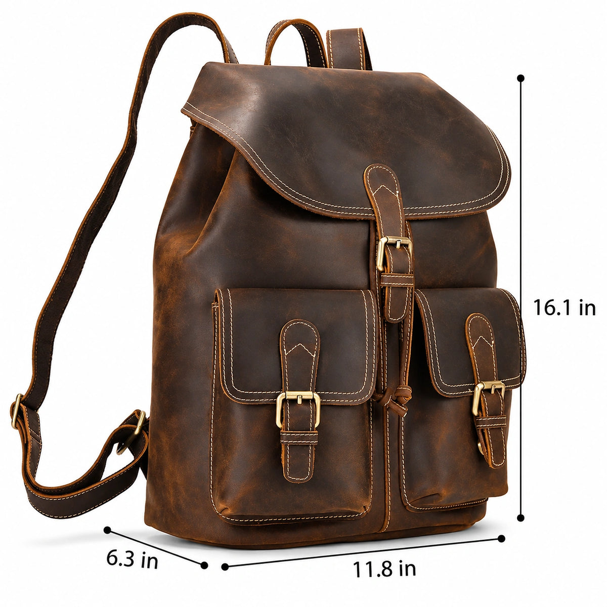 Full-Grain Leather Vintage Backpack – Soft Structure with Triple Flap Pockets