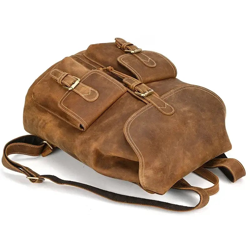 Full-Grain Leather Vintage Backpack – Soft Structure with Triple Flap Pockets