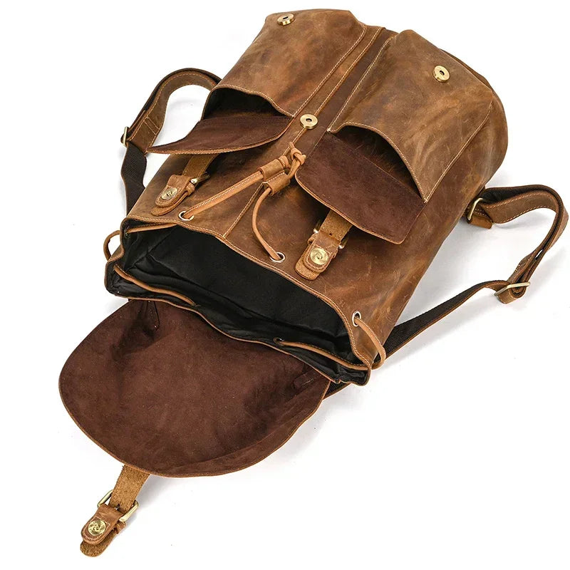 Full-Grain Leather Vintage Backpack – Soft Structure with Triple Flap Pockets