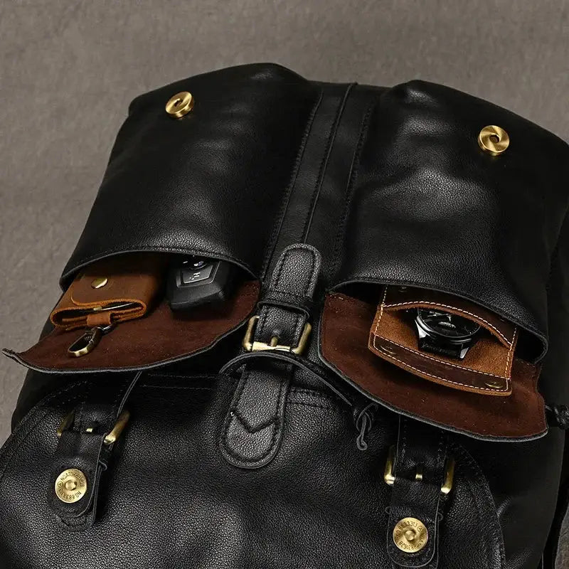 Full-Grain Leather Vintage Backpack – Soft Structure with Triple Flap Pockets