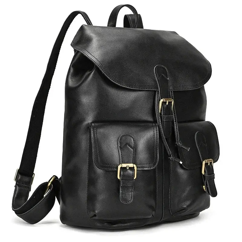 Full-Grain Leather Vintage Backpack – Soft Structure with Triple Flap Pockets