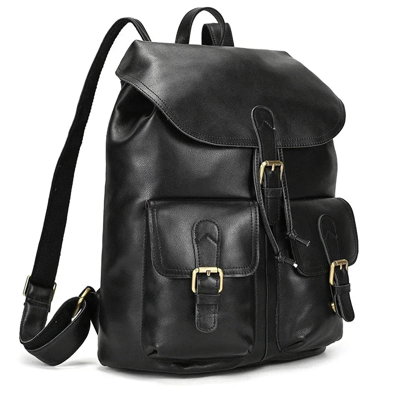 Full-Grain Leather Vintage Backpack – Soft Structure with Triple Flap Pockets