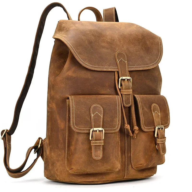 Full-Grain Leather Vintage Backpack – Soft Structure with Triple Flap Pockets
