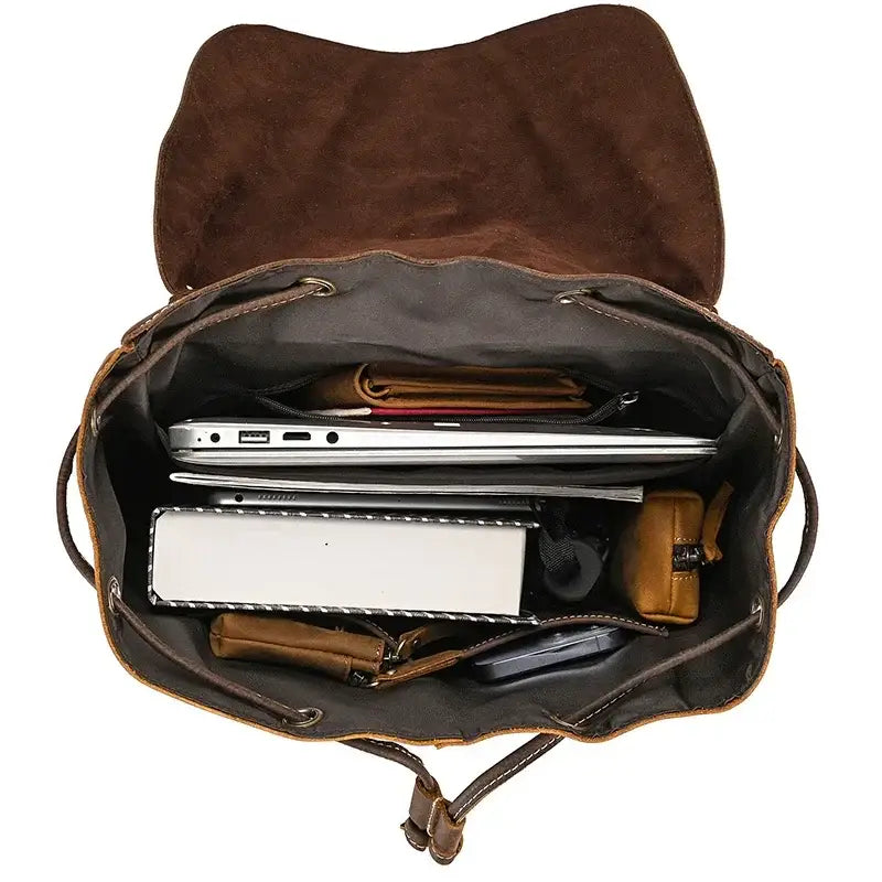 Full-Grain Leather Vintage Backpack – Soft Structure with Triple Flap Pockets