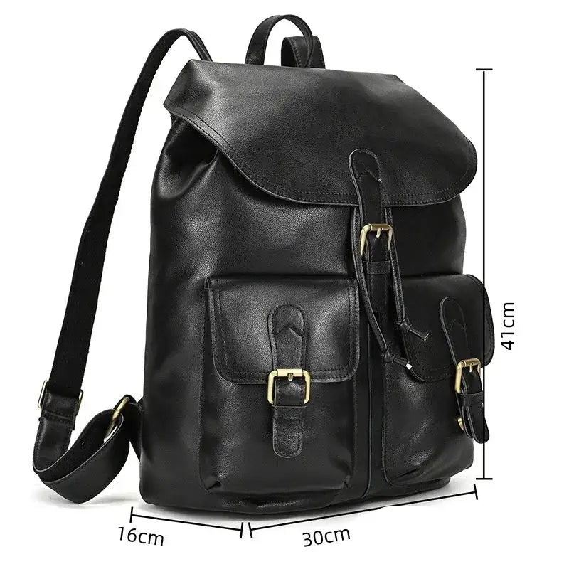 Full-Grain Leather Vintage Backpack – Soft Structure with Triple Flap Pockets