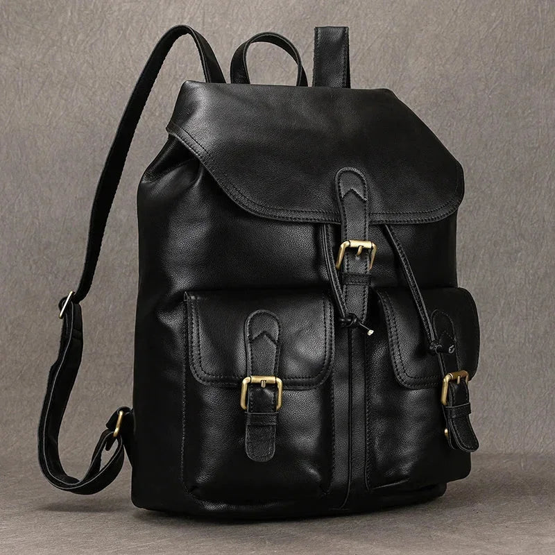 Full-Grain Leather Vintage Backpack – Soft Structure with Triple Flap Pockets
