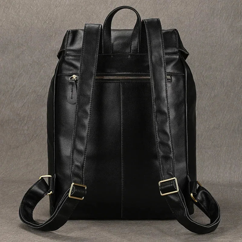 Full-Grain Leather Vintage Backpack – Soft Structure with Triple Flap Pockets