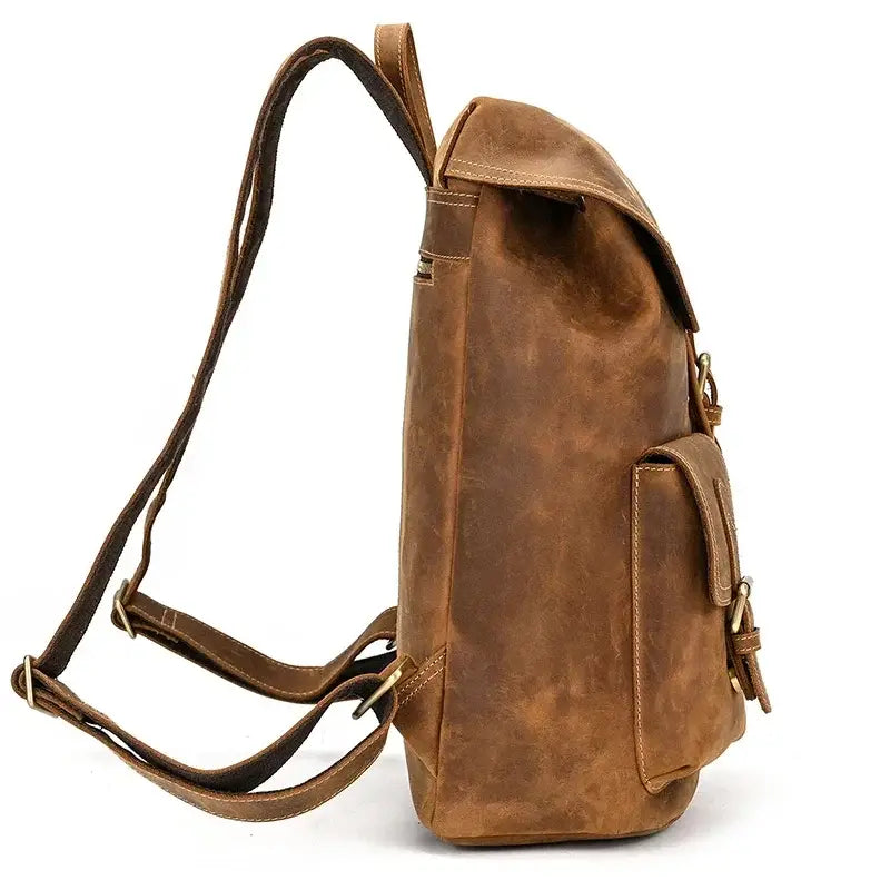 Full-Grain Leather Vintage Backpack – Soft Structure with Triple Flap Pockets