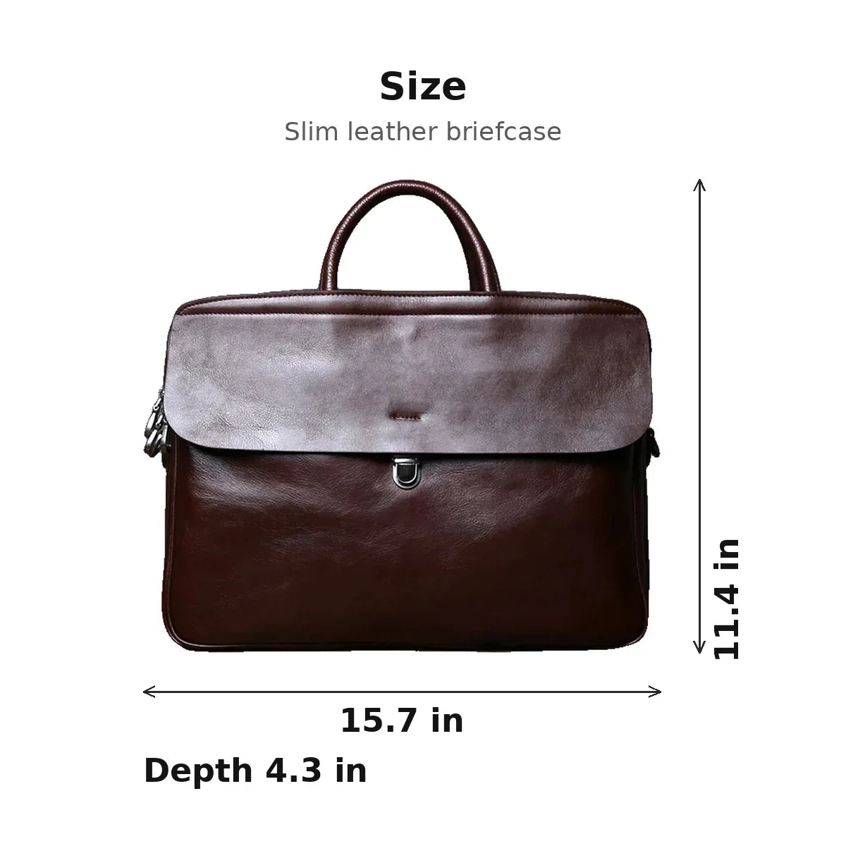 Genuine Leather Flap Briefcase with Push Lock 15 Inch
