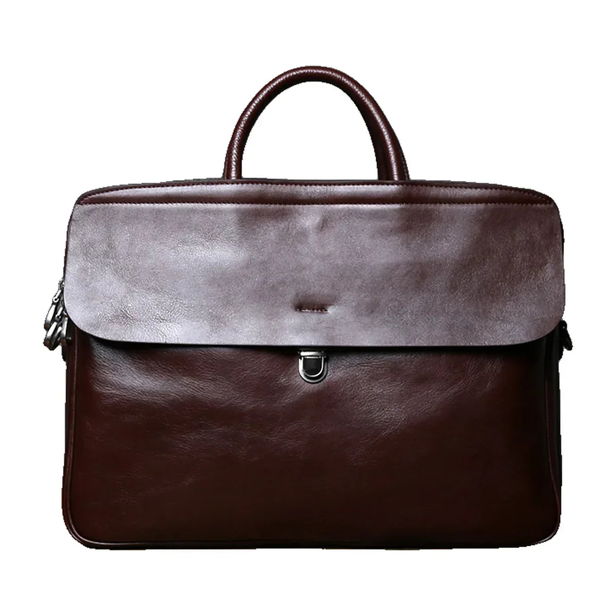 Genuine Leather Flap Briefcase with Push Lock 15 Inch - Coffee