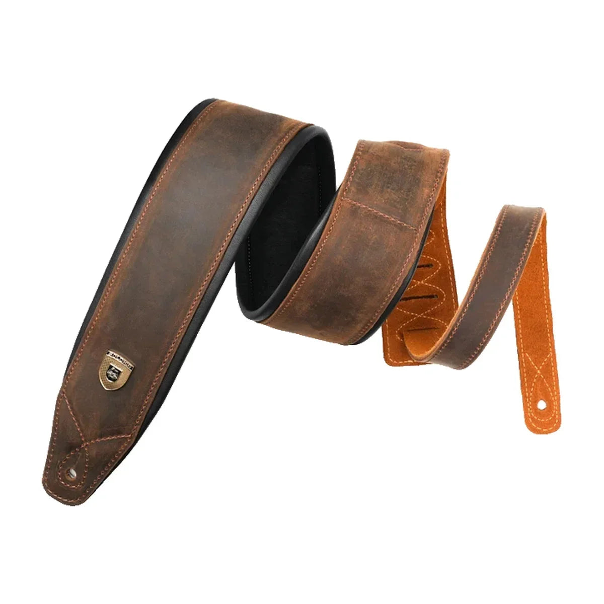Men’s Padded Leather Guitar Strap Crazy Horse Cowhide for Gigs - Brown