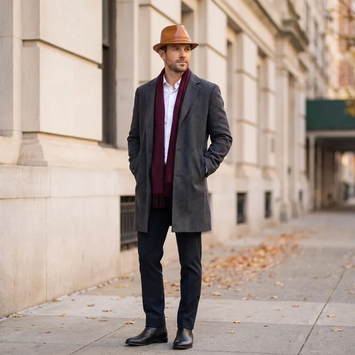 Genuine Leather Short Brim Fedora Hat