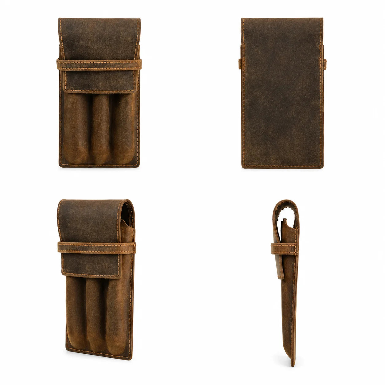 Men’s Leather Pen Case - 3-Slot Flap Closure Holder