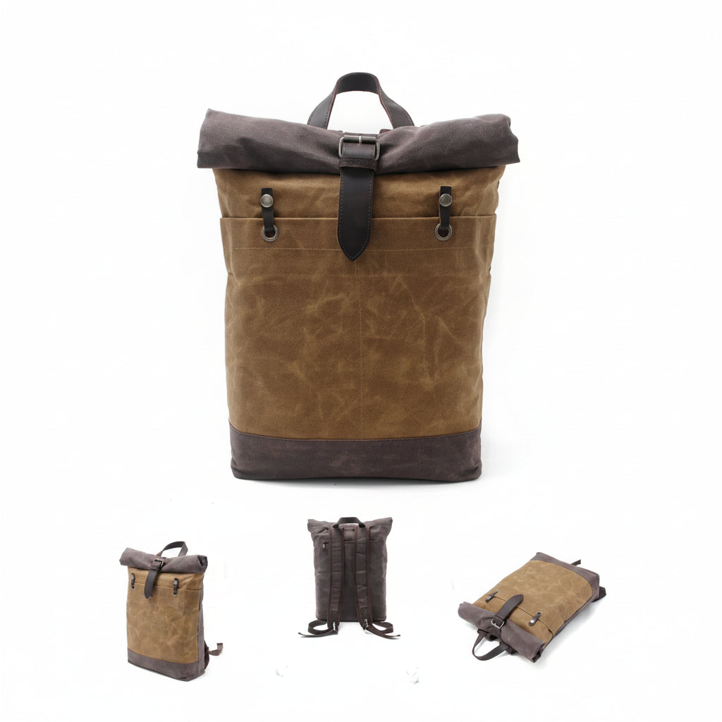 Men’s Waxed Canvas Backpack - Water-Resistant Rolltop Rucksack