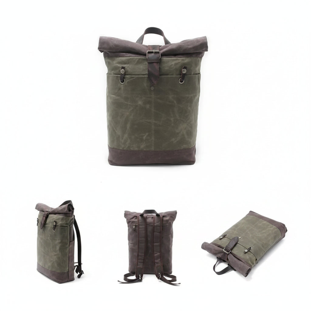 Men’s Waxed Canvas Backpack - Water-Resistant Rolltop Rucksack