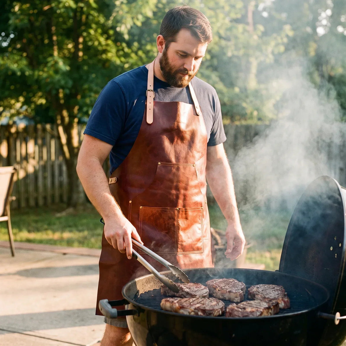 Leather Apron - Cowhide Workshop & BBQ Apron with Pockets - Brown